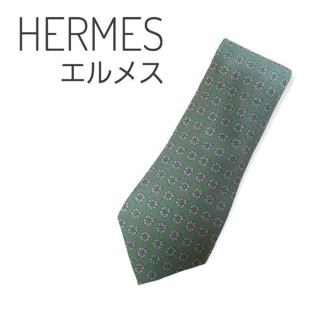 【美品】エルメス HERMES ネクタイ グリーン 緑 8cm幅 花柄 | フリマアプリ ラクマ