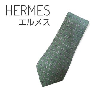 エルメス(Hermes)の【美品】エルメス HERMES ネクタイ グリーン 緑 8cm幅 花柄(ネクタイ)