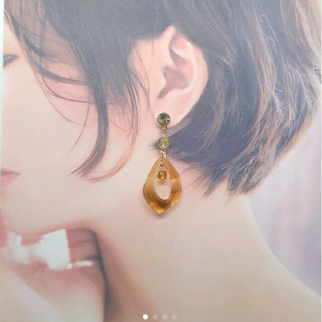 k18/シトリン/大粒天然石/イルカ/金運アップ/ピアス ETeS3QYK9q