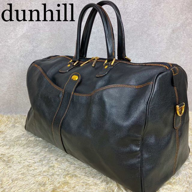 ダンヒル ボストンバッグ 本革レザー ゴールドロゴ金具 レザー