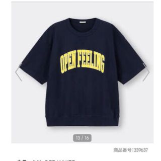 ジーユー(GU)のGU スウェT 5分袖　ロゴ1  ネイビー　Ｌ(Tシャツ/カットソー(半袖/袖なし))