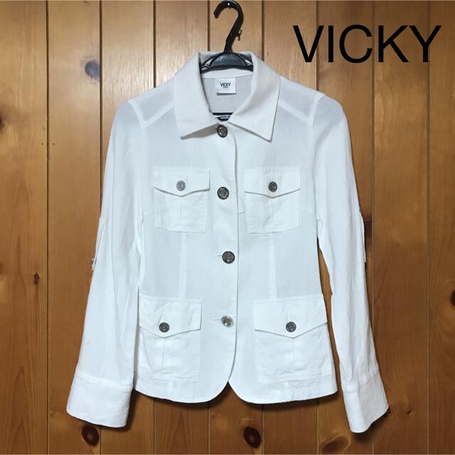 VICKY(ビッキー)の新品 VICKY リネン ジャケット ホワイト レディースのジャケット/アウター(Gジャン/デニムジャケット)の商品写真