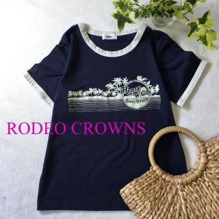 ロデオクラウンズ(RODEO CROWNS)のRODEO CROWNS Tシャツ ヤシの木 プリント ビーチ ネイビー S(Tシャツ(半袖/袖なし))