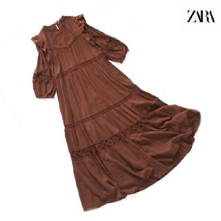 ザラ(ZARA)のザラ ZARA■ワンピース ティアード フリル 7分袖 ロング ブラウン(ロングワンピース/マキシワンピース)