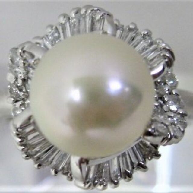 Pt900プラチナ リング指輪 パール9.8ｍｍ アコヤ真珠 ダイヤ0.91ct