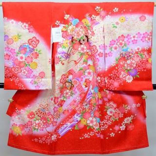 お宮参り 産着 女児 正絹 のしめ 本格手染め 柄刺繍 綸子地 NO26878(お宮参り用品)