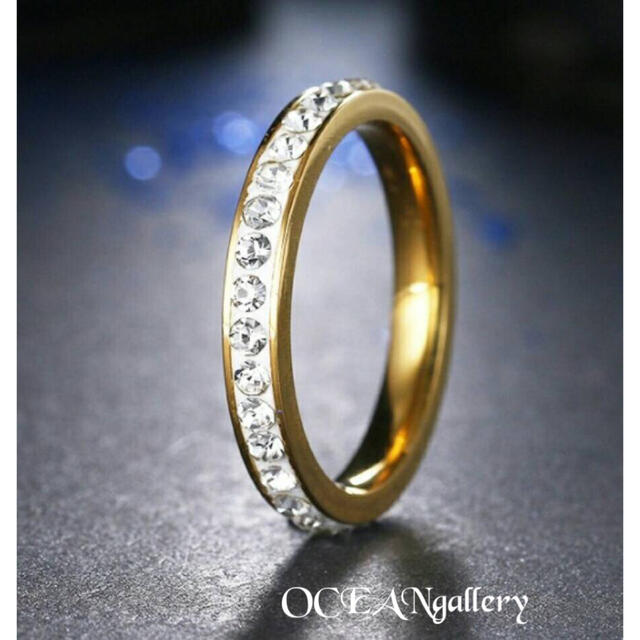 送料無料　15号　ゴールドサージカルステンレススーパーCZ エタニティリング指輪 レディースのアクセサリー(リング(指輪))の商品写真