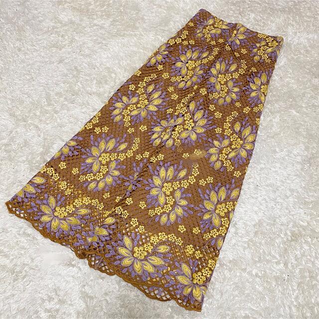 Lily brown お花レースロングスカート フラワー 刺繍