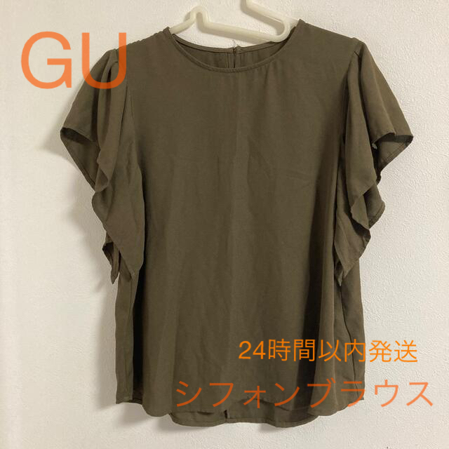 GU(ジーユー)のGU  ジーユー　シフォン　ブラウス　カーキ レディースのトップス(シャツ/ブラウス(半袖/袖なし))の商品写真