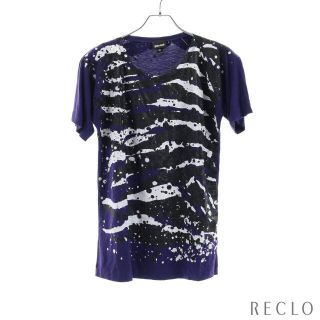 ジャストカヴァリ(Just Cavalli)のTシャツ ペイント プリント パープル ブラック ホワイト(カットソー(長袖/七分))