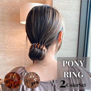 ポニーリング 2点セット ブラウン グレー べっこう柄 ヘアアクセサリー(ヘアアクセサリー)