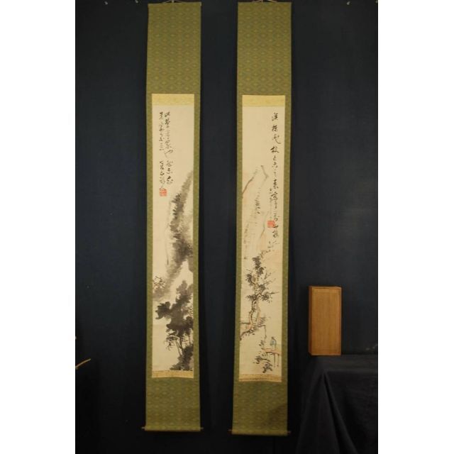 真作】日根野対山/楼閣山水人物画賛/掛軸☆宝船☆N-599 J 最新情報