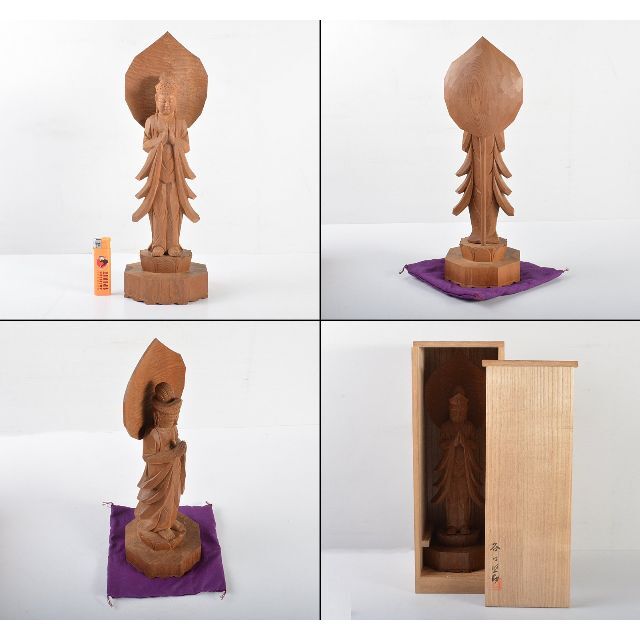 飛騨一位一刀彫 谷口堅助作 合掌観音像 仏像 共箱 M R4497Cの 飛騨一位一刀彫 谷口堅助作 合掌観音像 仏像 共箱 M R4497Cの
