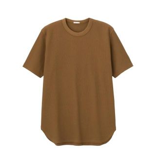 ジーユー(GU)のワッフルクルーネックT 半袖 ブラウン(Tシャツ/カットソー(半袖/袖なし))