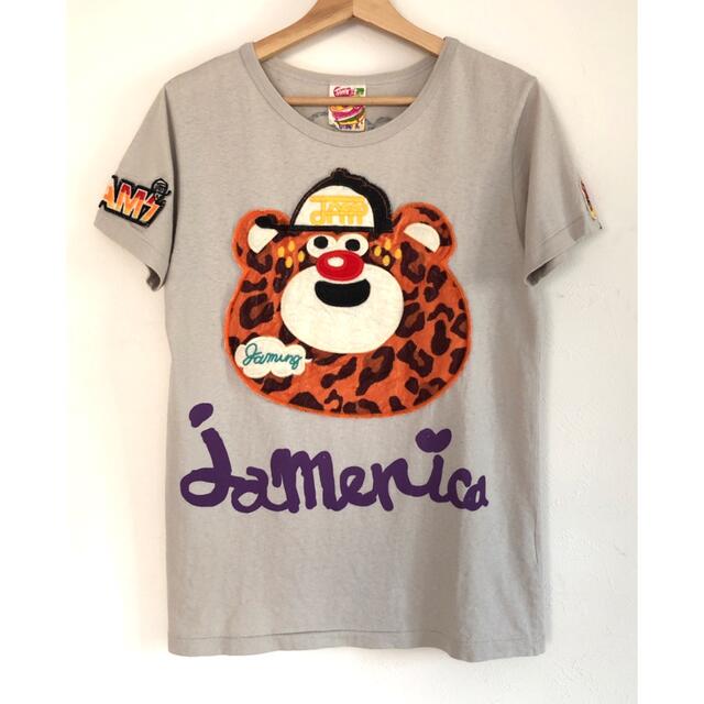 JAM(ジャム)のJAM ジャム ヒョウ柄クマ店長アップリケ Tシャツ ライトグレー レディースのトップス(Tシャツ(長袖/七分))の商品写真