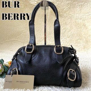 バーバリー(BURBERRY)の【極美品】バーバリー ハンドバッグ ノバチェック レザー シボ革 ブラック 黒(ハンドバッグ)