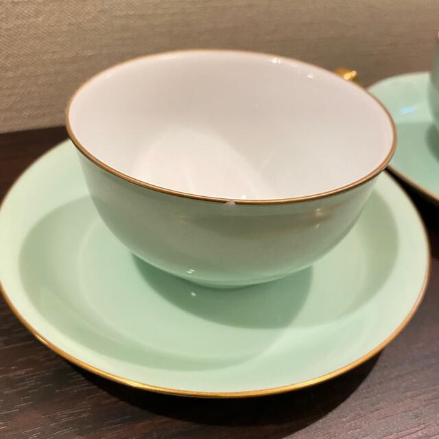 大倉陶園 カップ&ソーサー2客 色蒔きライトグリーン 大倉陶園 カップ&ソーサー2客 色蒔きライトグリーン