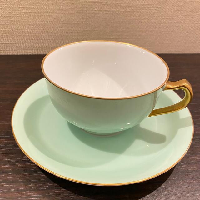大倉陶園 カップ&ソーサー2客 色蒔きライトグリーン 大倉陶園 カップ&ソーサー2客 色蒔きライトグリーン
