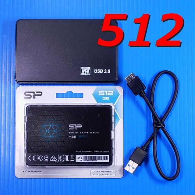 スマホ/家電/カメラ【SSD 512GB】シリコンパワー A55 +USBケース