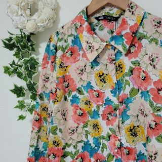 ザラ(ZARA)のザラ ZARA シャツ ブラウス 長袖 花柄 Lサイズ新品未使用！(シャツ/ブラウス(長袖/七分))