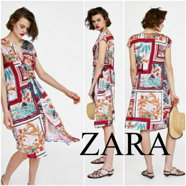 新品　ZARA ザラ　ノースリーブ　ワンピース　花柄　ボタニカル　人気　完売 | フリマアプリ ラクマ