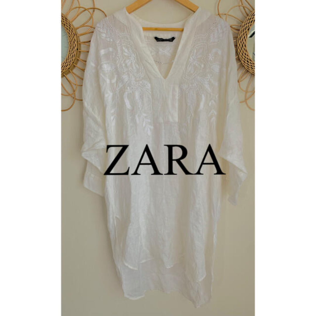ZARA - 美品 ZARA ザラ ワンピース シャツ レース リネン 刺繍 ZARA - 美品 ZARA ザラ ワンピース シャツ レース リネン 刺繍