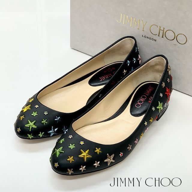 JIMMY CHOO - 4313 ジミーチュウ スター スタッズ レザー フラット ...