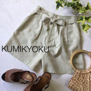 クミキョク(kumikyoku（組曲）)の組曲 KUMIKYOKU 麻 キュロット ショート パンツ リボン サイズ1 S(キュロット)