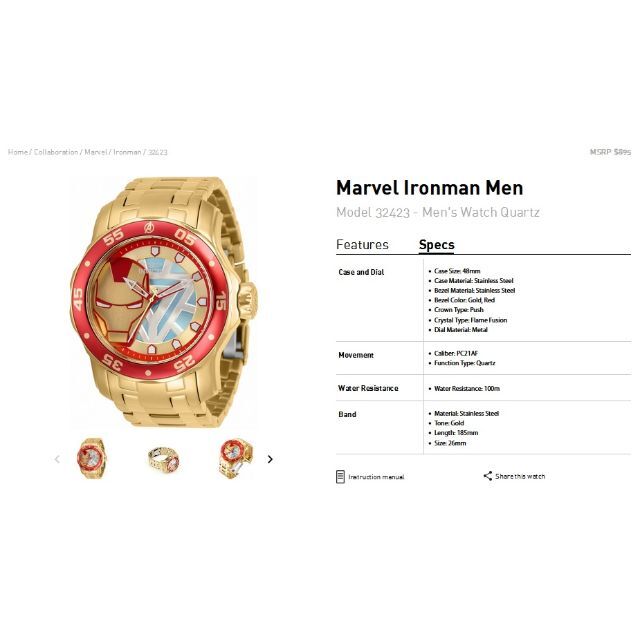 インビクタ『Marvel Ironman 32423』☆100ｍ防水☆世界限定-