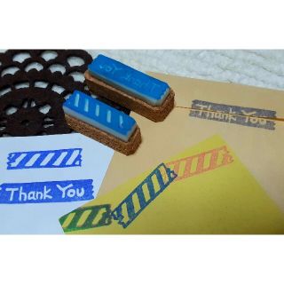 ★ハンドメイド消しゴムはんこ★マスキングテープ風★Thank You&シマシマ(はんこ)