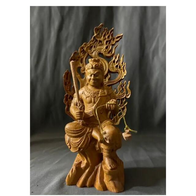 極上品 仏教工芸品 一刀彫 総ケヤキ材 木彫仏像 不動明王座像 極上品 仏教工芸品 一刀彫 総ケヤキ材 木彫仏像 不動明王座像