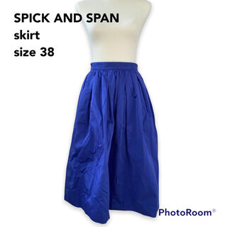 スピックアンドスパン(Spick & Span)のスピック&スパン　ロングスカート　タック　フレア　ハリ感　青色　M相当(ロングスカート)