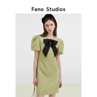 【Fano Studios】リボンパフ袖ワンピースドレス グリーン(ミニワンピース)