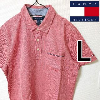 トミーヒルフィガー(TOMMY HILFIGER)のトミーヒルフィガー サーモンピンク 半袖ポロシャツ カットソー 男性L ポケット(ポロシャツ)