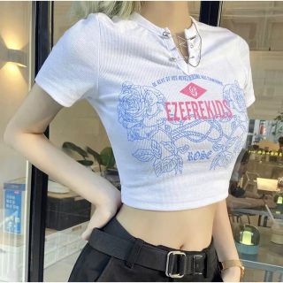 【最安値】半袖 トップス L 白 安全ピン ロック パンク ゴシック(Tシャツ(半袖/袖なし))