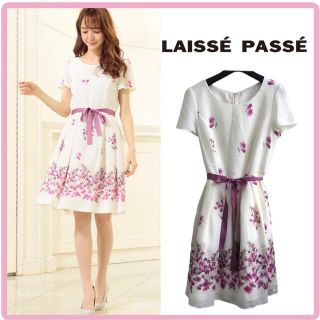 レッセパッセ(LAISSE PASSE)の【eri様専用】レッセパッセ　花柄　半袖　ひざ丈ワンピース　裏地付き(ひざ丈ワンピース)