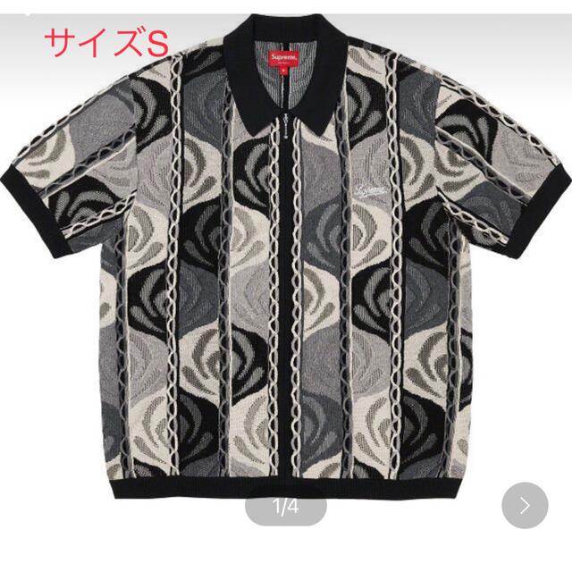 supreme abstract texured zip up polo 黒 S