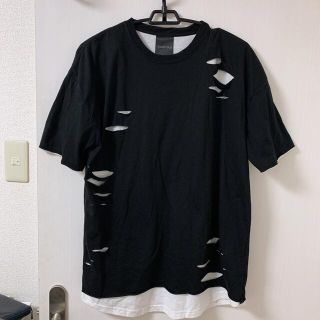 MODISH GAZE ダメージ トップス 黒 ブラック モノトーン 半袖 古着(Tシャツ(半袖/袖なし))