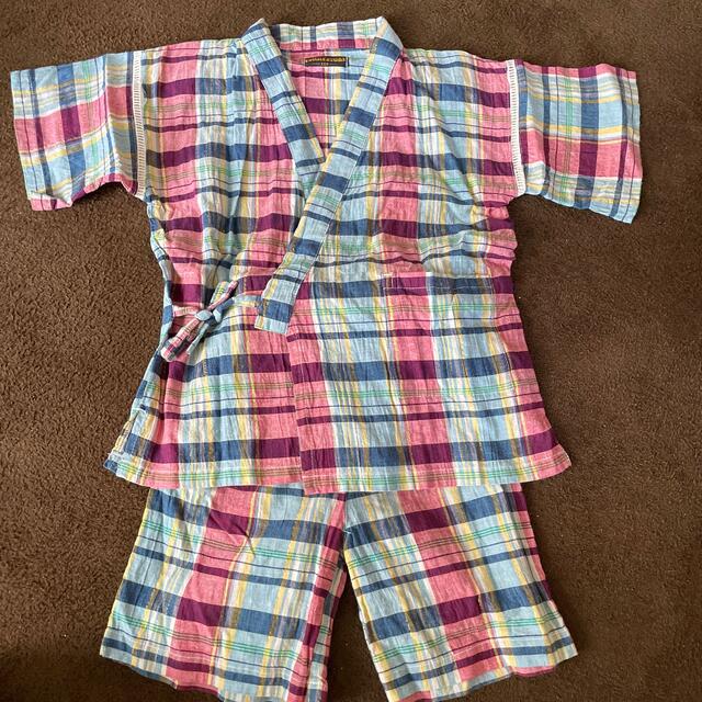 甚平　チェック　110 キッズ/ベビー/マタニティのキッズ服男の子用(90cm~)(甚平/浴衣)の商品写真