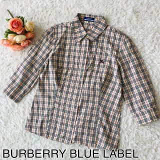 バーバリーブルーレーベル(BURBERRY BLUE LABEL)のバーバリーブルーレーベル　ブラウス　ノバチェック　七分袖　ホース刺繍　40(シャツ/ブラウス(長袖/七分))