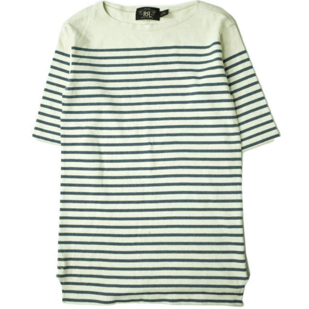 RRL(ダブルアールエル)のRRL ダブルアールエル BORDER BOATNECK TEE ボーダーボートネックTシャツ XS ブルー/ナチュラル Double RL 五分袖 トップス【中古】【RRL】 メンズのトップス(Tシャツ/カットソー(半袖/袖なし))の商品写真