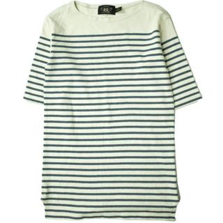 ダブルアールエル(RRL)のRRL ダブルアールエル BORDER BOATNECK TEE ボーダーボートネックTシャツ XS ブルー/ナチュラル Double RL 五分袖 トップス【中古】【RRL】(Tシャツ/カットソー(半袖/袖なし))