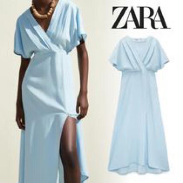 ZARA(ザラ)のZARA ライトブルー スリット ミディワンピース レディースのワンピース(ロングワンピース/マキシワンピース)の商品写真