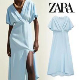 ザラ(ZARA)のZARA ライトブルー スリット ミディワンピース(ロングワンピース/マキシワンピース)