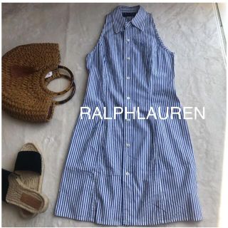 ラルフローレン(Ralph Lauren)の美品❗️Ralph Lauren袖なしワンピース★ストライプ柄(ひざ丈ワンピース)