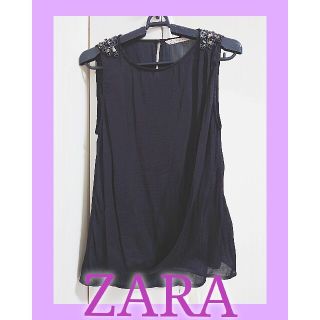 ザラ(ZARA)の【ZARA】ドレープタンクトップ  BLACK  XS(タンクトップ)