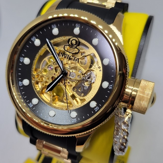 Invicta 51.5mm ロシアンダイバー オート スケルトン ゴールド