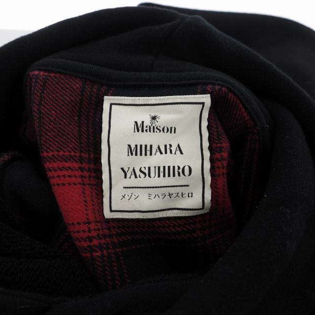 ミハラヤスヒロ ドッキング チェックシャツ パーカー 48 ブラック 黒