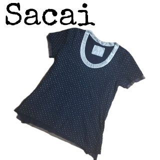 サカイ(sacai)のSacai サカイ Tシャツ カットソー ドット柄 ネイビー Uネック(Tシャツ(半袖/袖なし))