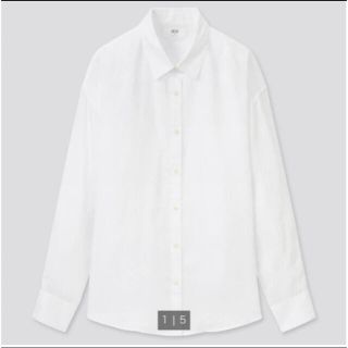 ユニクロ(UNIQLO)の【新品】UNIQLO ＊ プレミアムリネンシャツ  長袖　ホワイト　L(シャツ/ブラウス(長袖/七分))